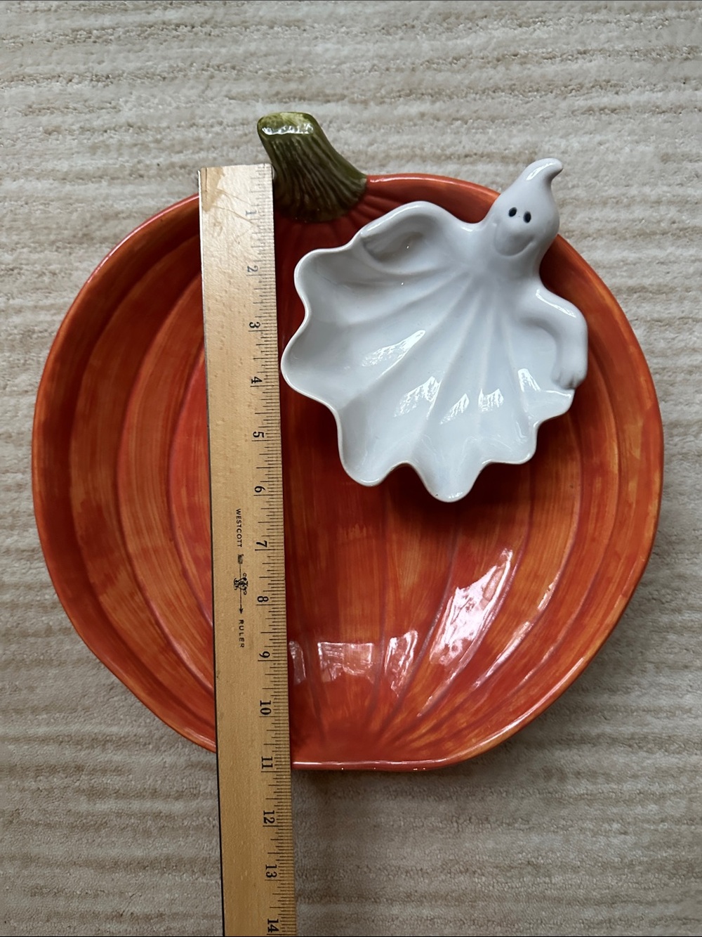 Fitz and Floyd Halloween Ghost Pumpkin Chip Dip Bowl Vintage 1987 Rare Find - Picture 12 of 14